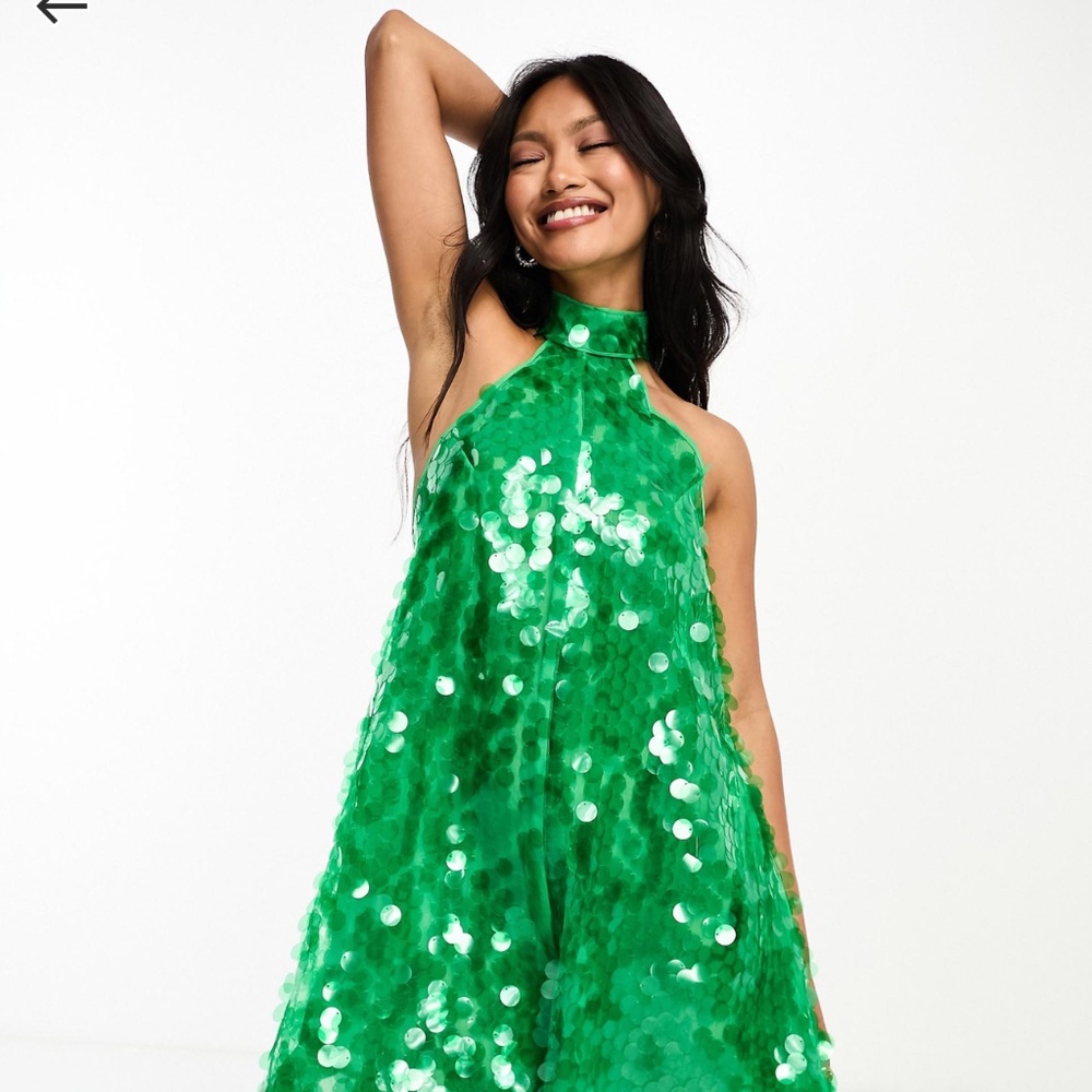 ASOS DESIGN High Neck Sleeveless Sequin Romper Green UK 10 EU 38 US 6
